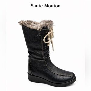 Saute-Mouton “Colombe” Black Leather Shearling-Lined Winter Boots Size 36 (US 6)